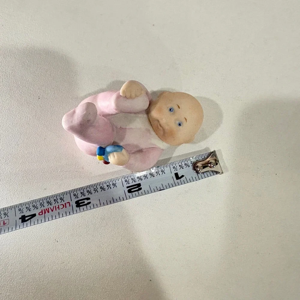 Vintage Cabbage Patch Kids Porcelain Figurine Baby in Pink Sleeper with Rattle